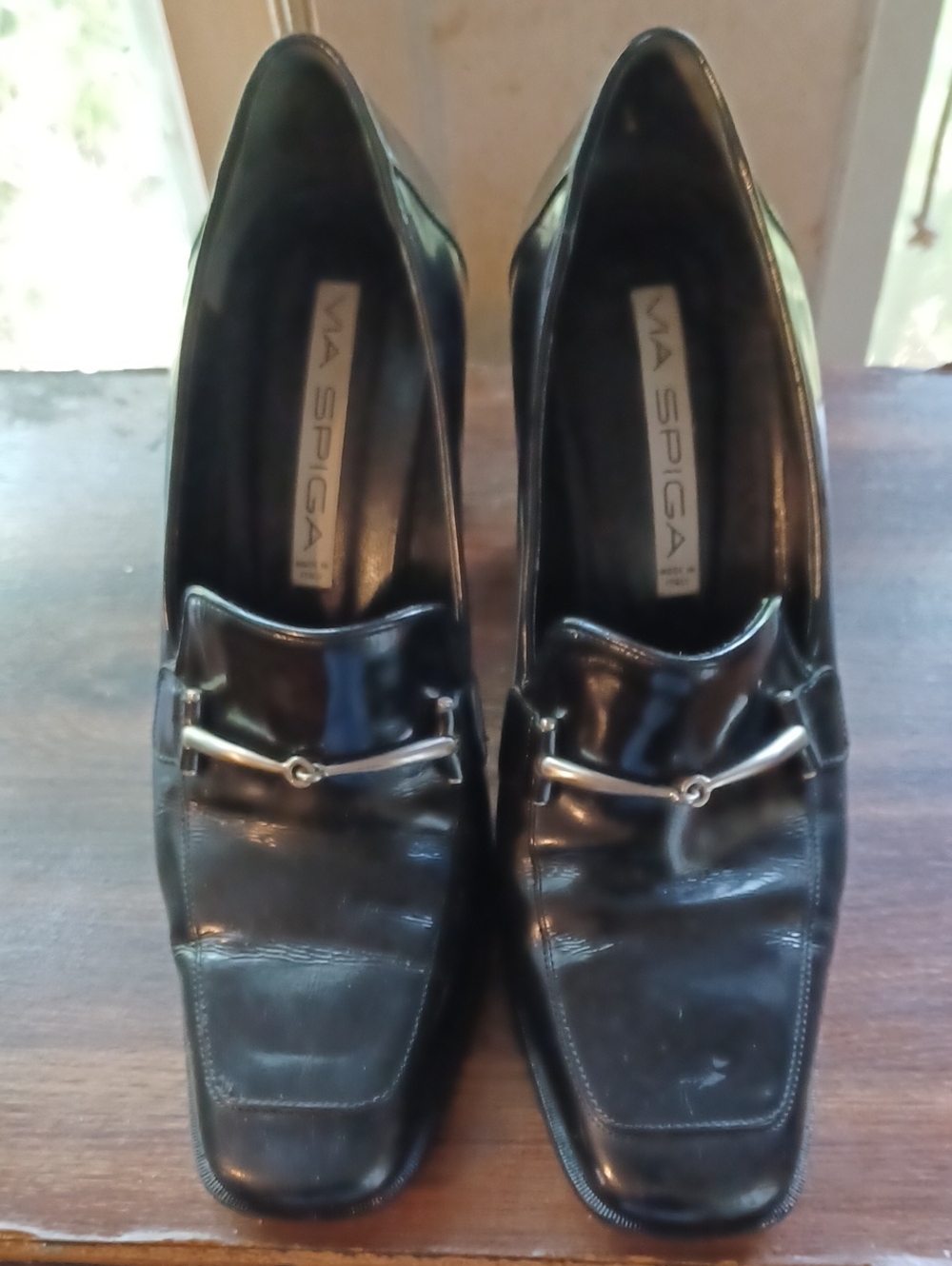 Via Spiga Black Leather Loafer Heels